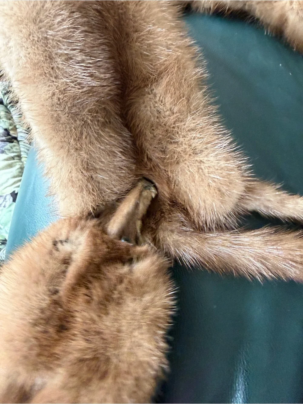 Vintage Brown Mink Fur Stole with Embroidered Ribbon Detail- 1950's RARE